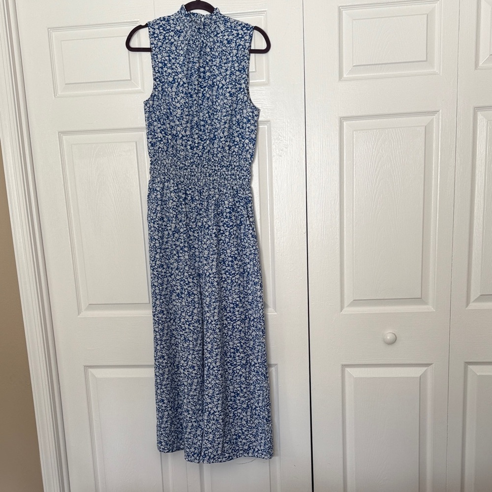 Chic Blue Floral Sleeveless Jumpsuit